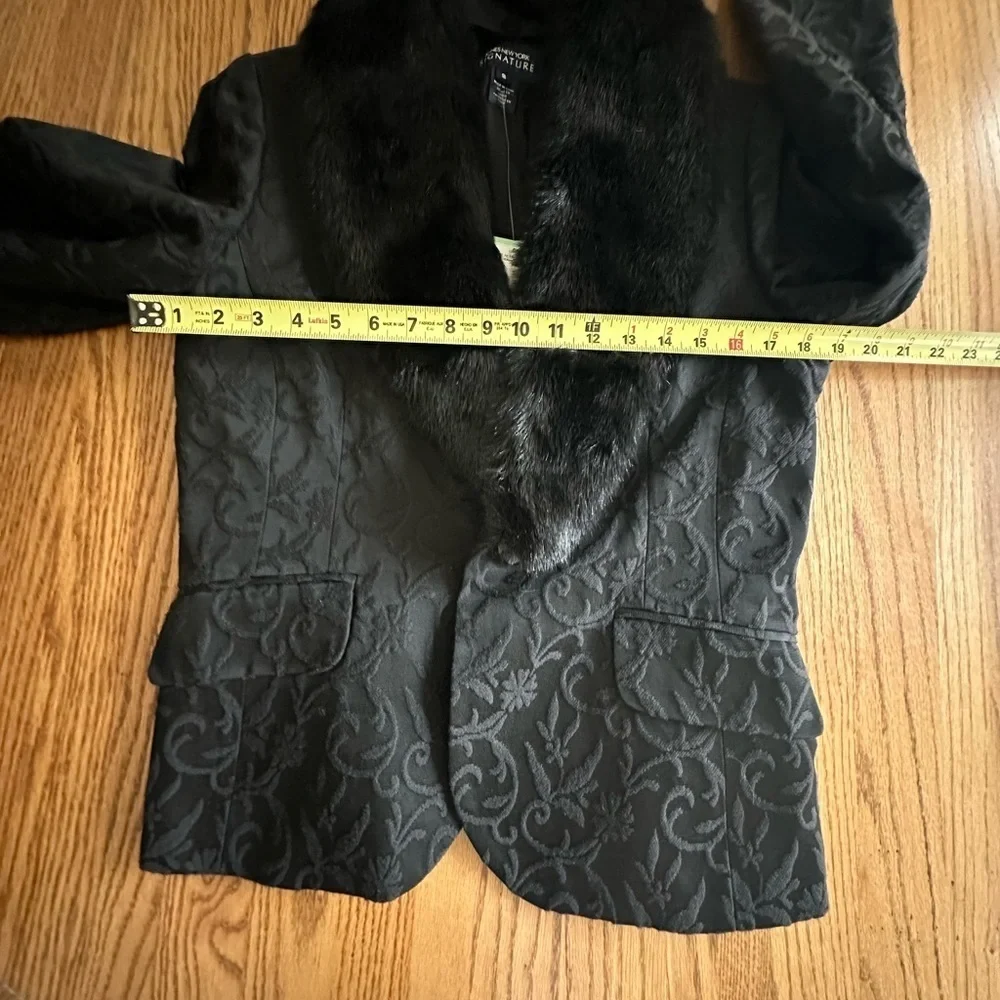 Jones New York Signature Blazer Jacquard Faux Fur Oversized Collar Mobwife - Picture 16 of 16